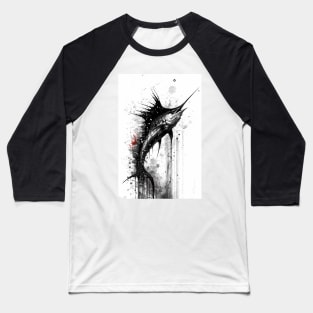 Black Marlin Ink Painting Baseball T-Shirt